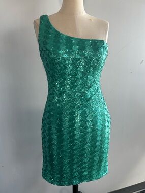 Milano Formals Teal One-Shoulder Sequin Dress